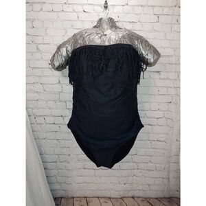 Swimsuit For All Women's Size 22W Black Fringe Strapless One Piece Bathing Suit